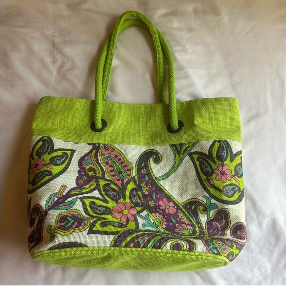 Green Paisley Print Tote Bag – Rope Handle – One Size - Picture 2 of 6
